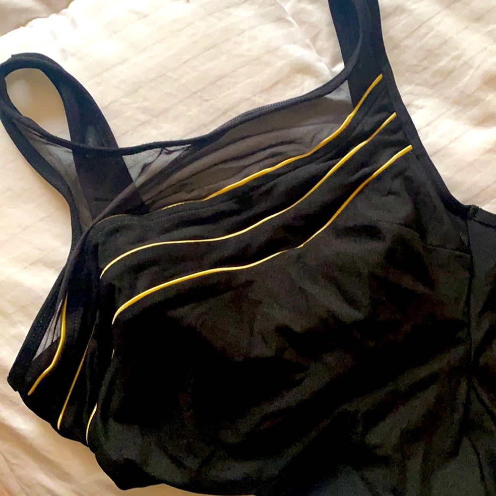 Black and gold mesh one piece swimsuit